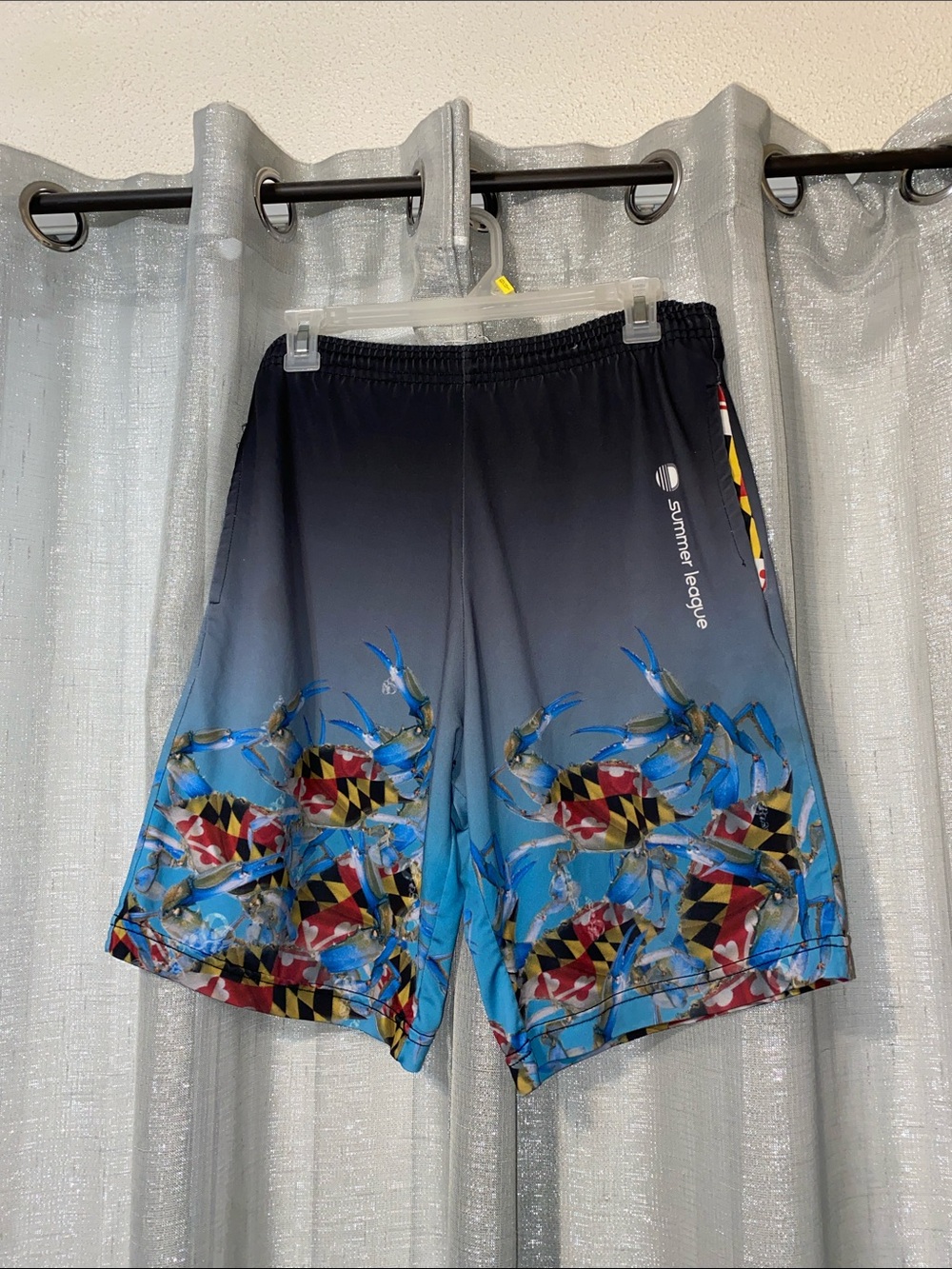 Men’s Blue Gradient Crab-Print Athletic Shorts